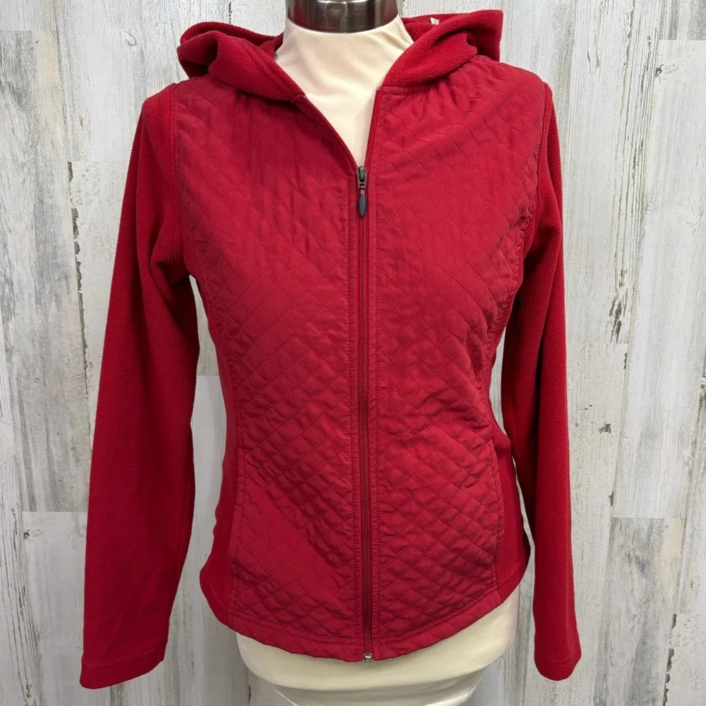 Columbia Red‎ Quilted Hooded Zip Front Jacket